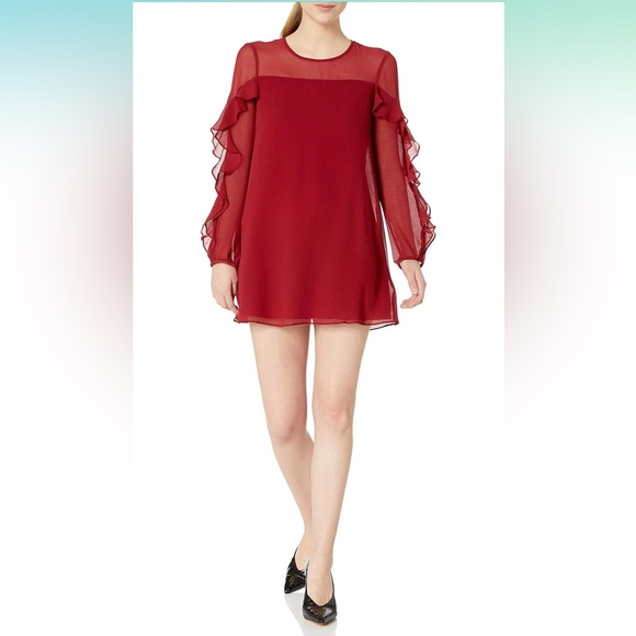 BCBGeneration MEDIUM Ruffle Sleeve Tent Dress NEW WITH TAGS Burgundy/Maroon CUTE - Picture 7 of 14
